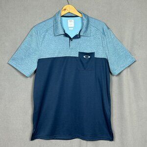 Oakley Men's Polo Golf Shirt Medium Two Tone Blue Short Sleeve Regular Fit